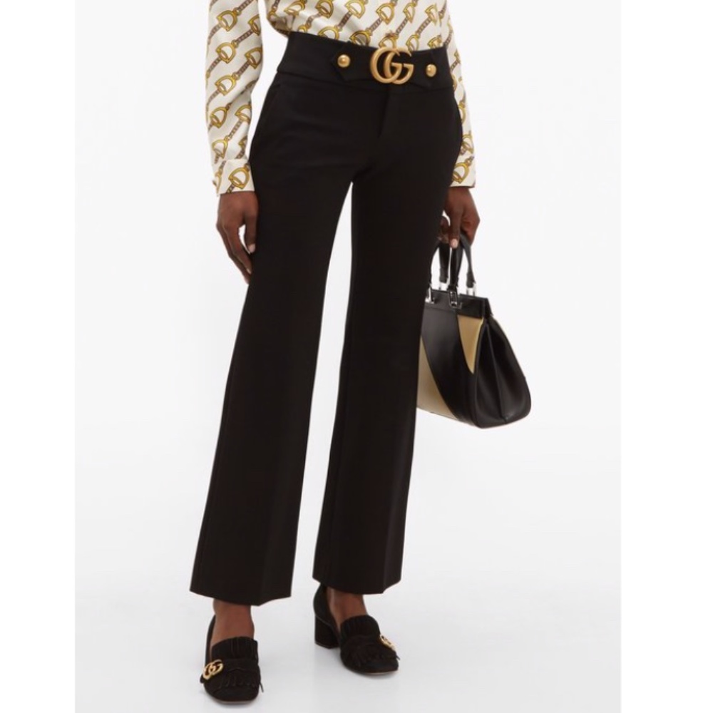 GUCCI GUCCI BLACK PLEAT-FRONT FLARED TROUSERS